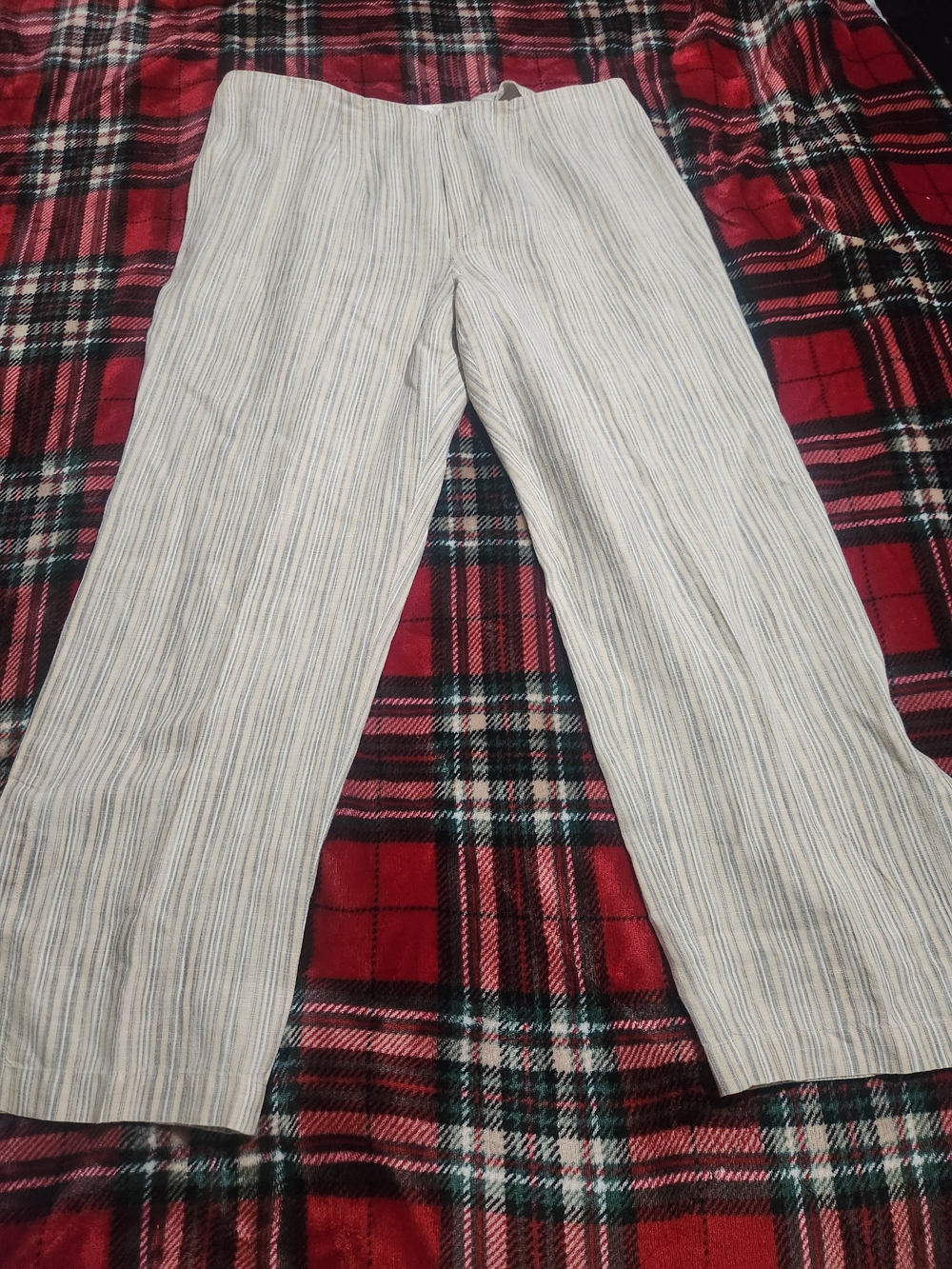 Dana Buchman %100 Linen Women's Wide Leg Striped Pants - Cream & Blue